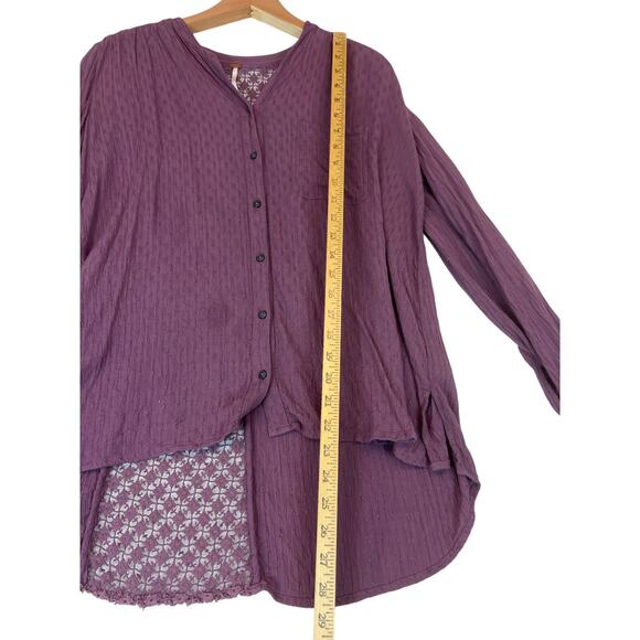 Free People Womens Purple Crochet Back Gauze Long Sleeves Button-Down Top Size S - Picture 4 of 11